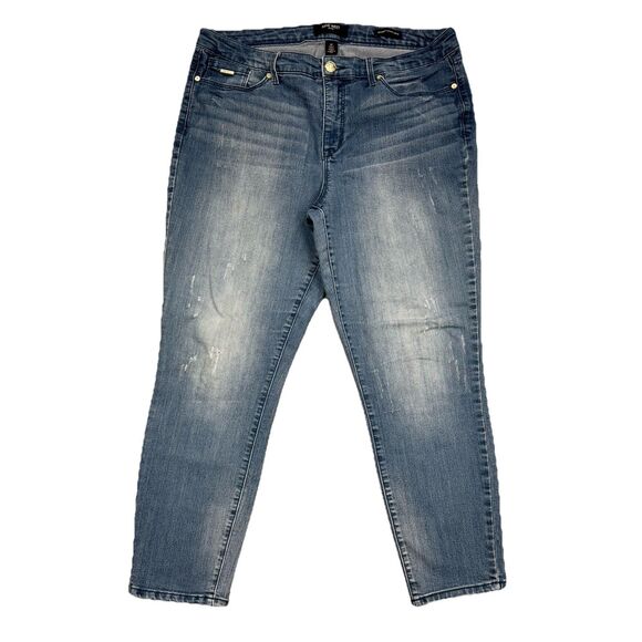 Nine West Gramercy Jeans Womens 12 Blue Skinny Ankle Distressed Measures 34 x 25 - Picture 1 of 10